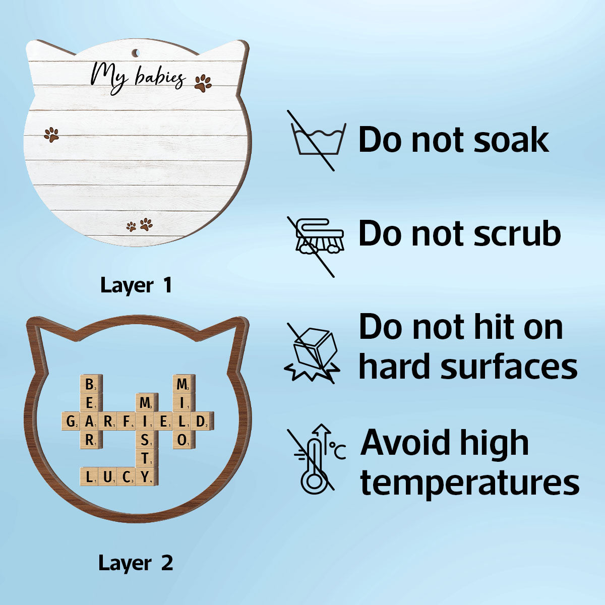 Cat Lover Gift Crossword Puzzle Art Personalized 2-Layer Wooden Ornament [Can add up to 20 cat names]