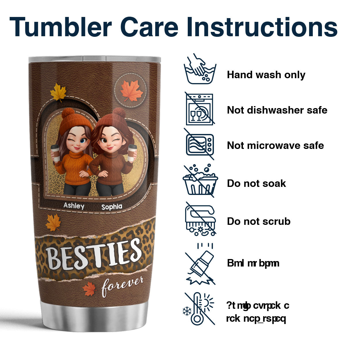 Fall Season Besties Sisters Fall Leather Pattern Personalized Tumbler