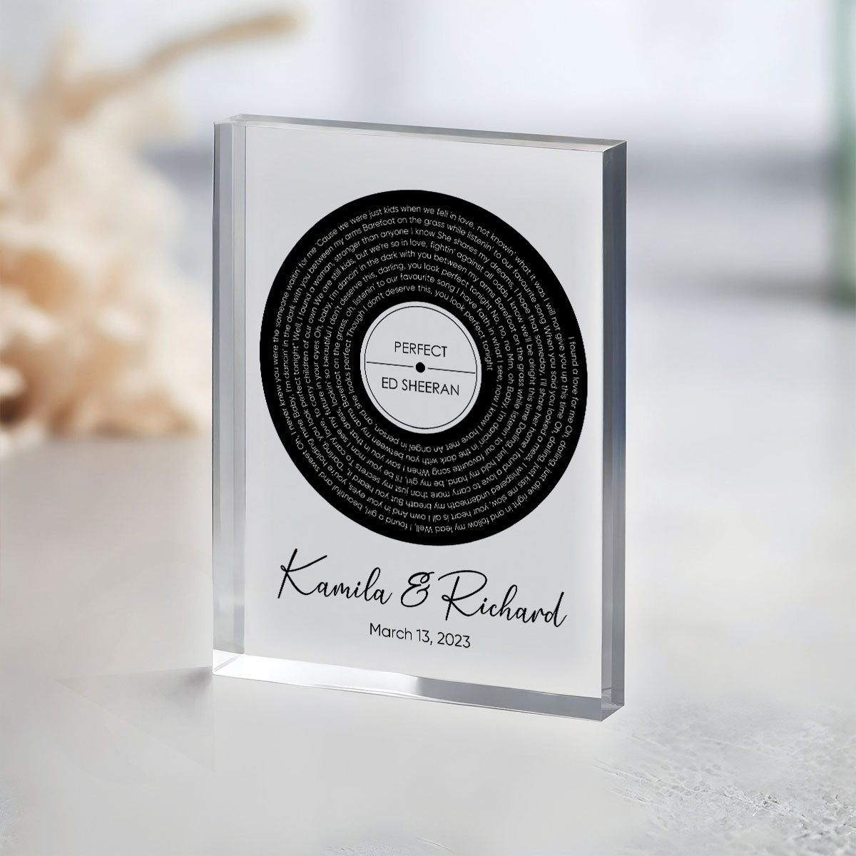 Personalized Vinyl Record Song with Lyrics Personalized Acrylic Block Plaque, Personalized Gift for Her, Wedding Song Gift