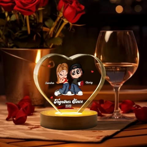 Y2K Couple Personalized Premium Crystal Heart LED, Gift For Him, Gift For Her