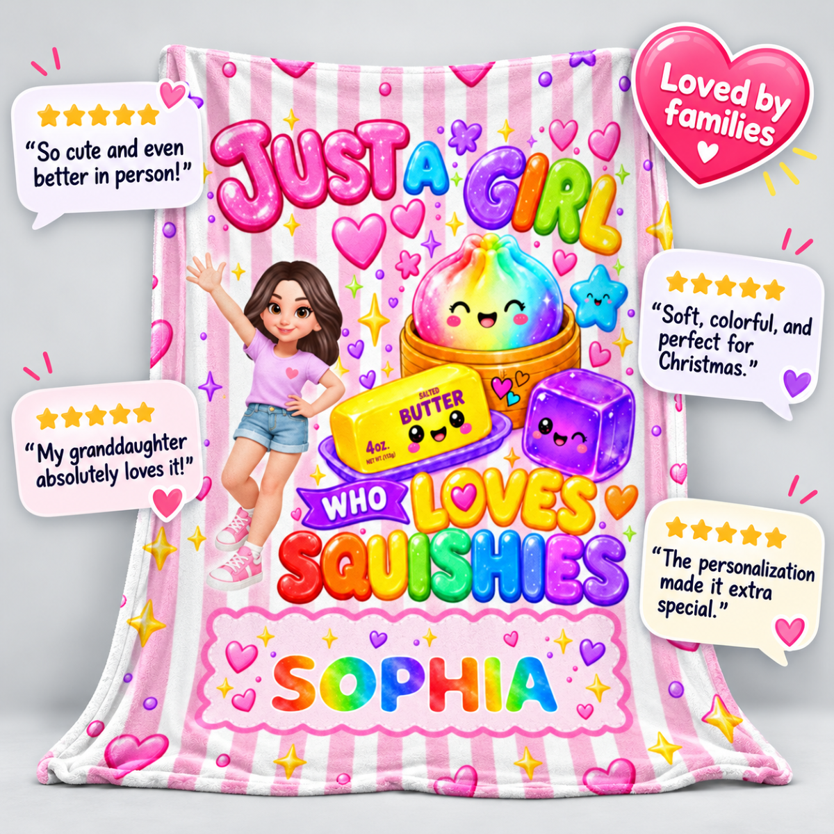 Just A Girl Who Loves Squishies - Personalized Fleece Blanket - Christmas Gift For Girl, Granddaughter, Daughter