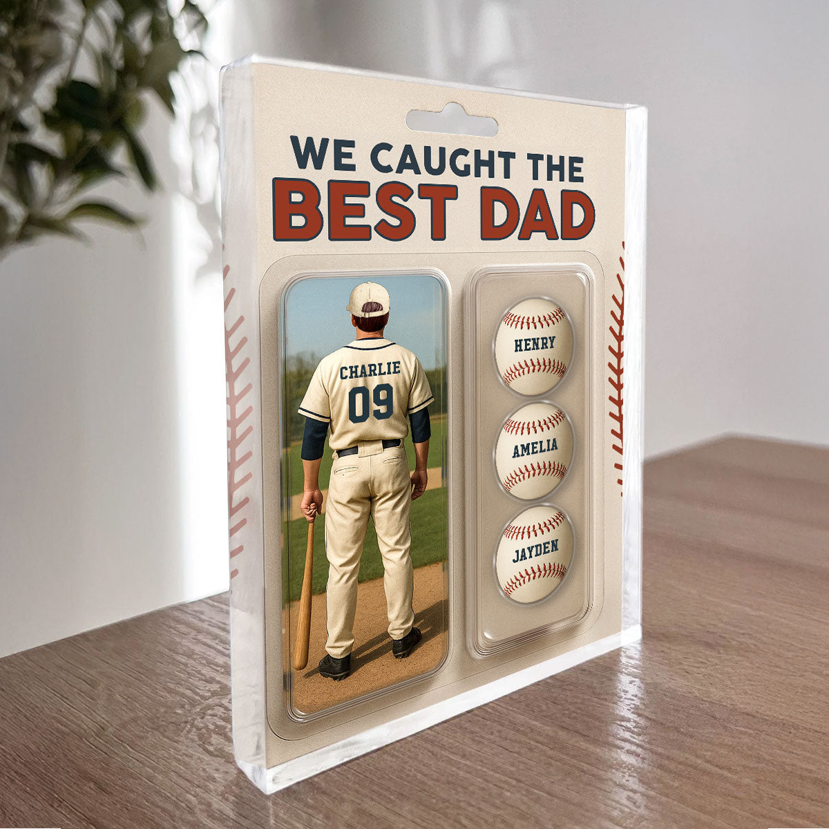 We Caught The Best Dad Grandpa Baseball Lover Realistic Figure Style Personalized Acrylic Block Plaque
