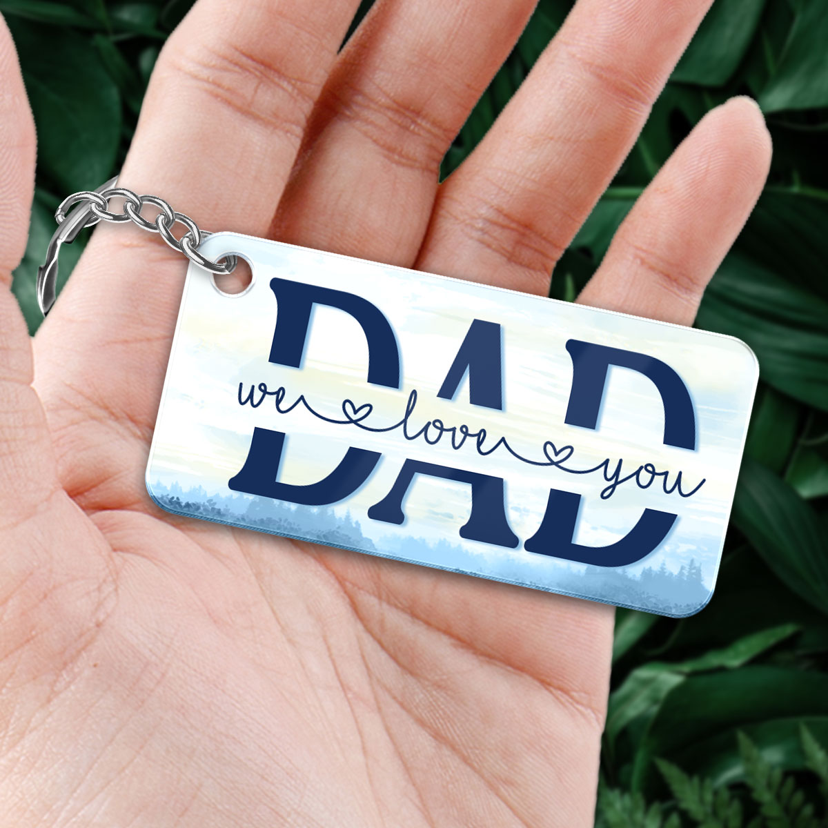 Denim Jacket Dad And Kids Sitting Back View Lake Personalized Acrylic Keychain