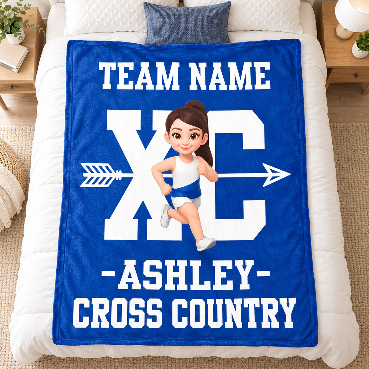 Cross Country XC Runner Custom Name & Team Name - Personalized Fleece Blanket - Christmas Gift For Cross Country Runners, Boys, Girls, Son, Daughter, Grandkids