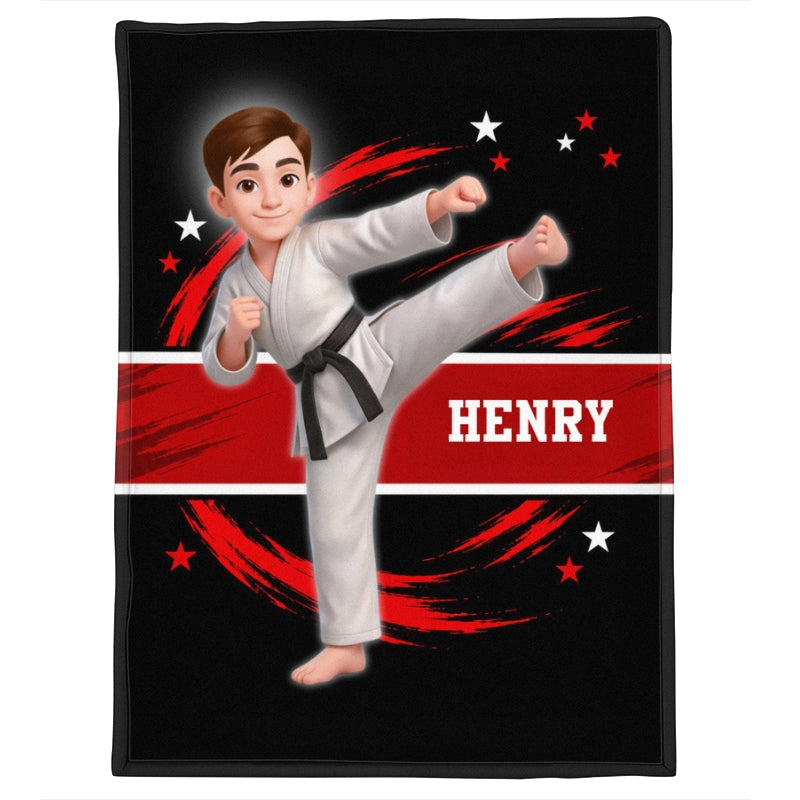Karate Custom Name & Color - Personalized Fleece Blanket - Christmas Gift For Dad, Son, Boy, Daughter, Boy, Girl, Kid
