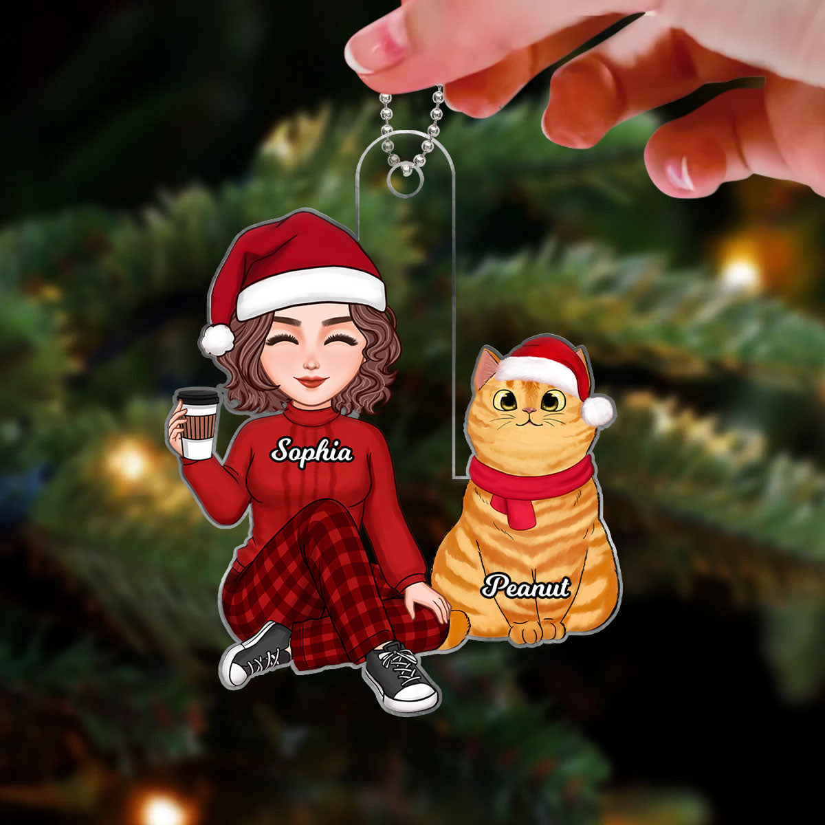 Cute Man Woman Cat Mom Cat Dad Christmas Gift For Cat Mom Cat Dad Personalized Acrylic Ornament
