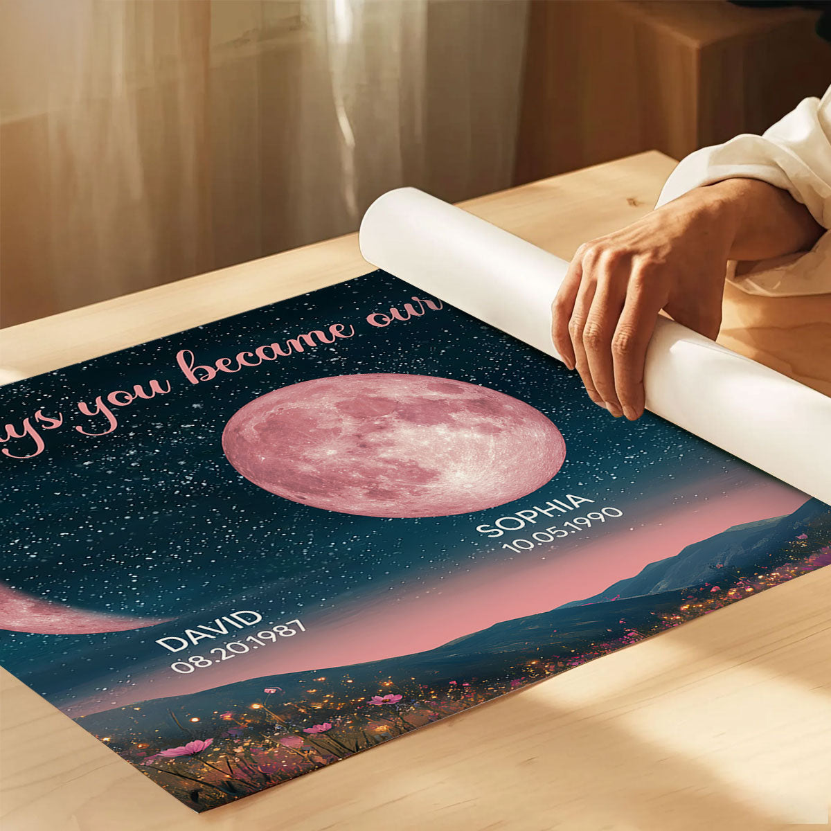 Personalized Birth Moon Poster, Pink Moon Phase | A Heartfelt Gift for Mom’s Birthday, Mother’s Day, or Just Because