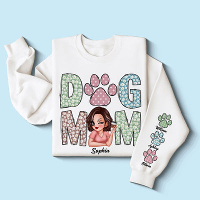 Pastel Floral Dog Mom Gift For Dog Lovers Personalized Sleeve Printed Sweatshirt
