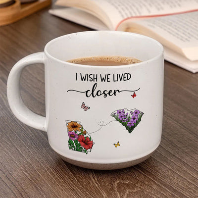Wish We Lived Closer Wildflower State Map Personalized Pottery Mug