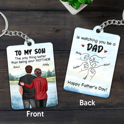 From Mom To Son Watching You Be A Dad Personalized Acrylic Keychain, Gift For Son