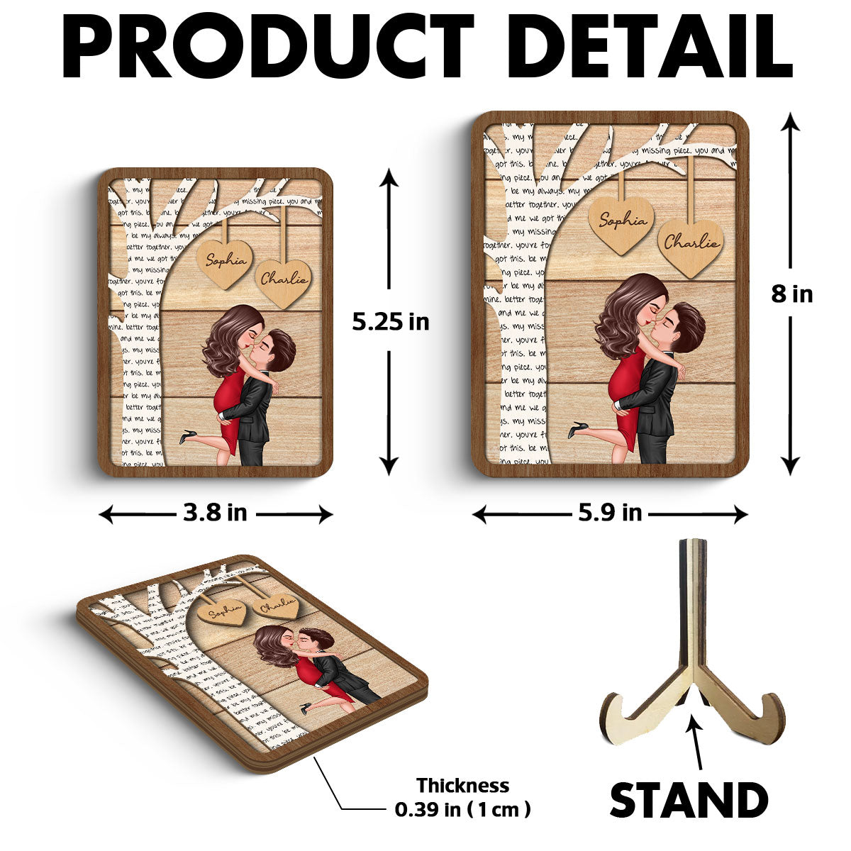 Couple Hugging Kissing Under Text Tree Personalized 2-layer Wooden Plaque,  Gift For Him, For Her