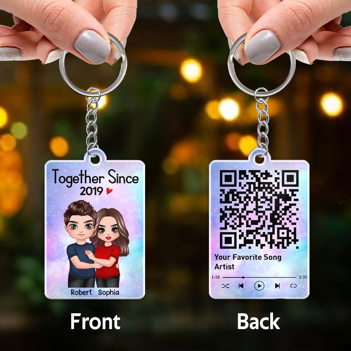 Doll Couple Hugging Together Since Favorite Song QR Code Personalized Acrylic Keychain