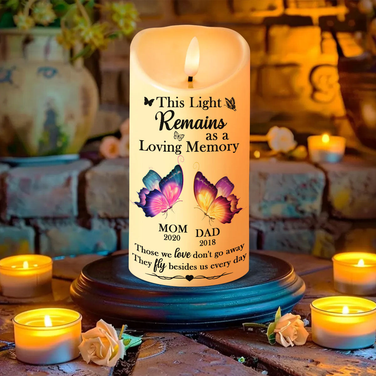 This Light Remains As A Loving Memory Personalized Flameless LED Candle - Christmas Gift, Sympathy Gift For Family Members