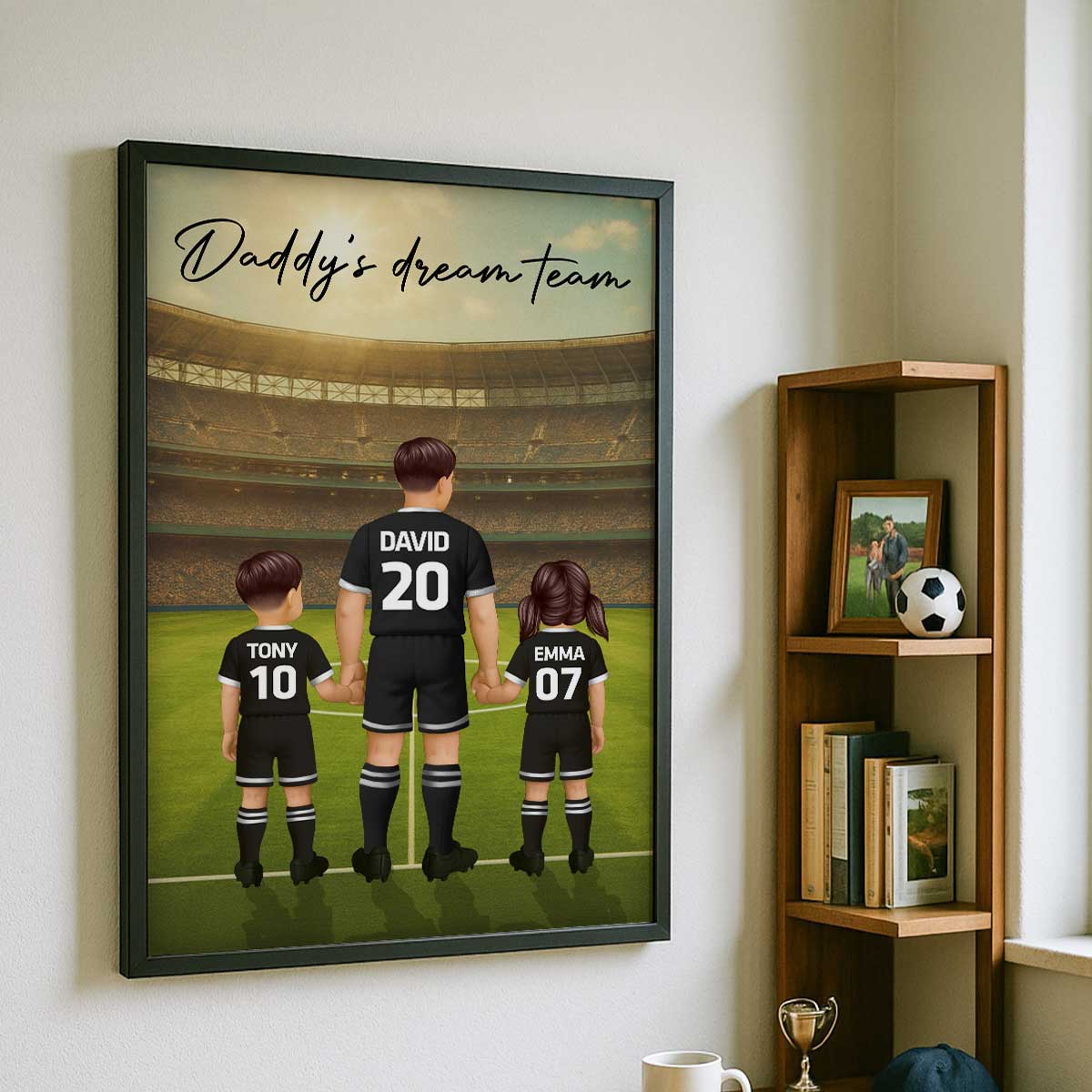 Daddy's Dream Team Soccer Dad Man & Kids Personalized Poster