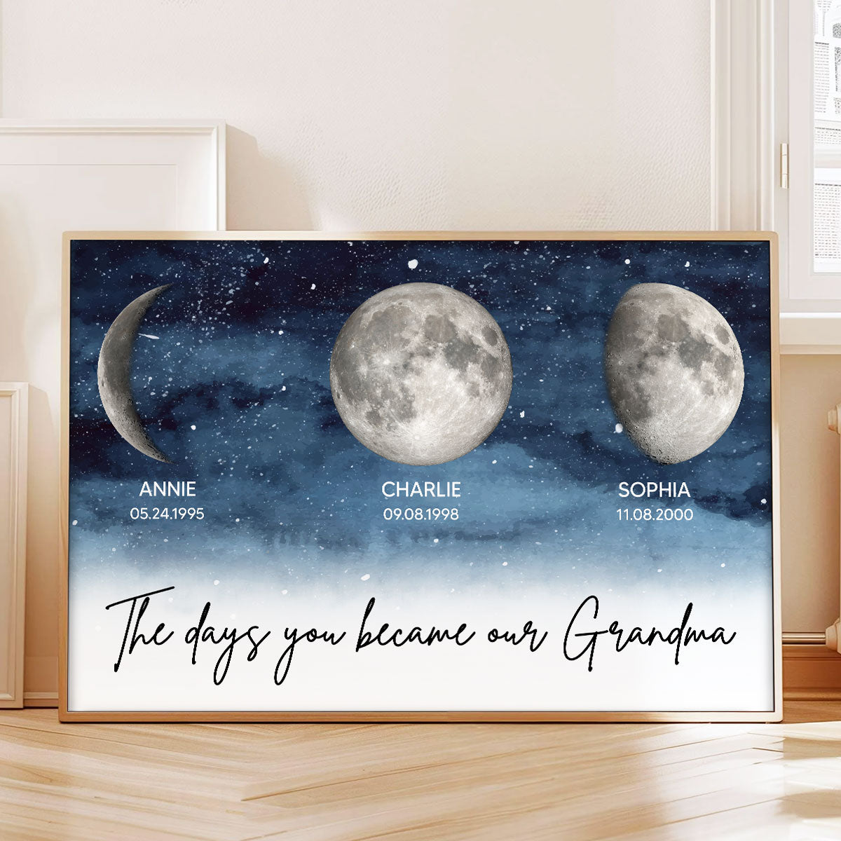 Starry Night Custom Birth Moon Phase The Days You Became Our Grandma Personalized Poster, Gift