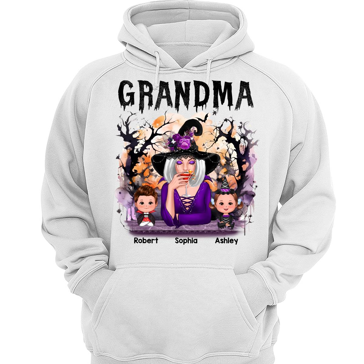 Halloween Orange Purple Dripping Grandma & Grandkids Personalized Shirt