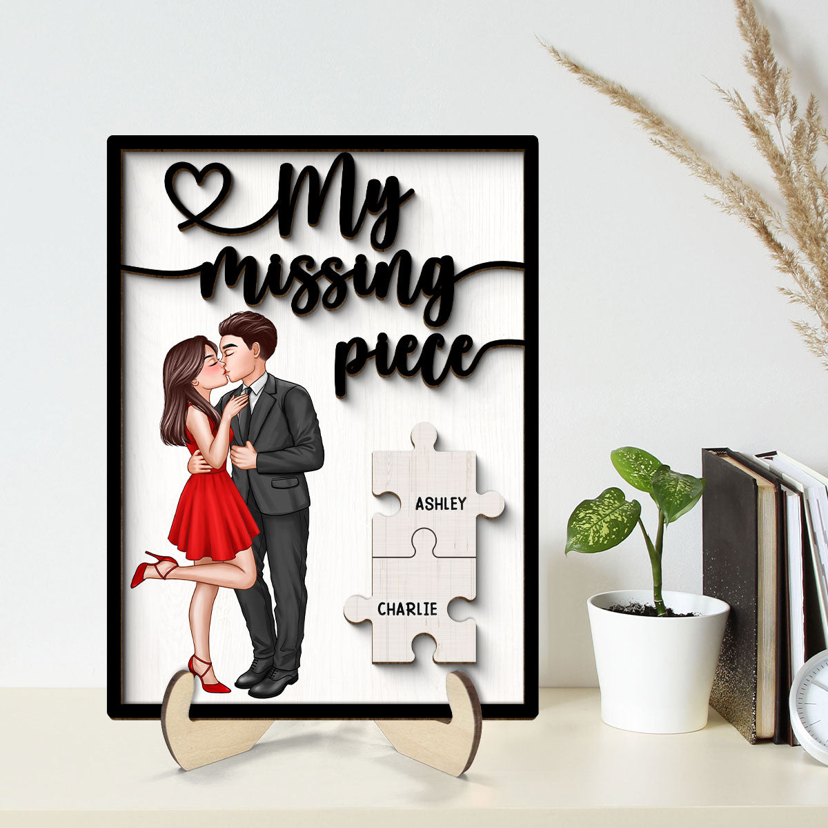 My Missing Piece Elegant Couple Valentine‘s Day Gift For Her Gift For Him Personalized 2-Layer Wooden Plaque
