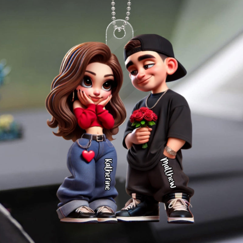 3D Effect Y2K Couple Personalized Acrylic Car Hanger,  Gift For Couple, For Him, For Her