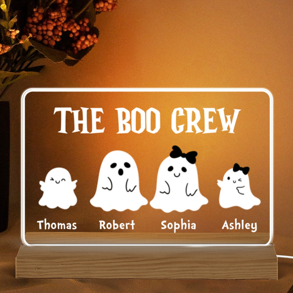 Family Boo Crew Halloween Decor Personalized Horizontal Rectangle Acrylic Plaque With LED Night Light