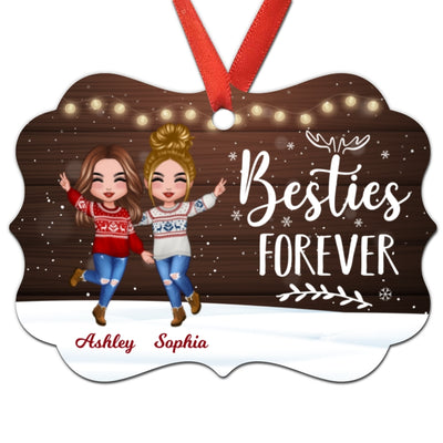 Snow Background Happy Doll Besties Personalized Christmas Ornament