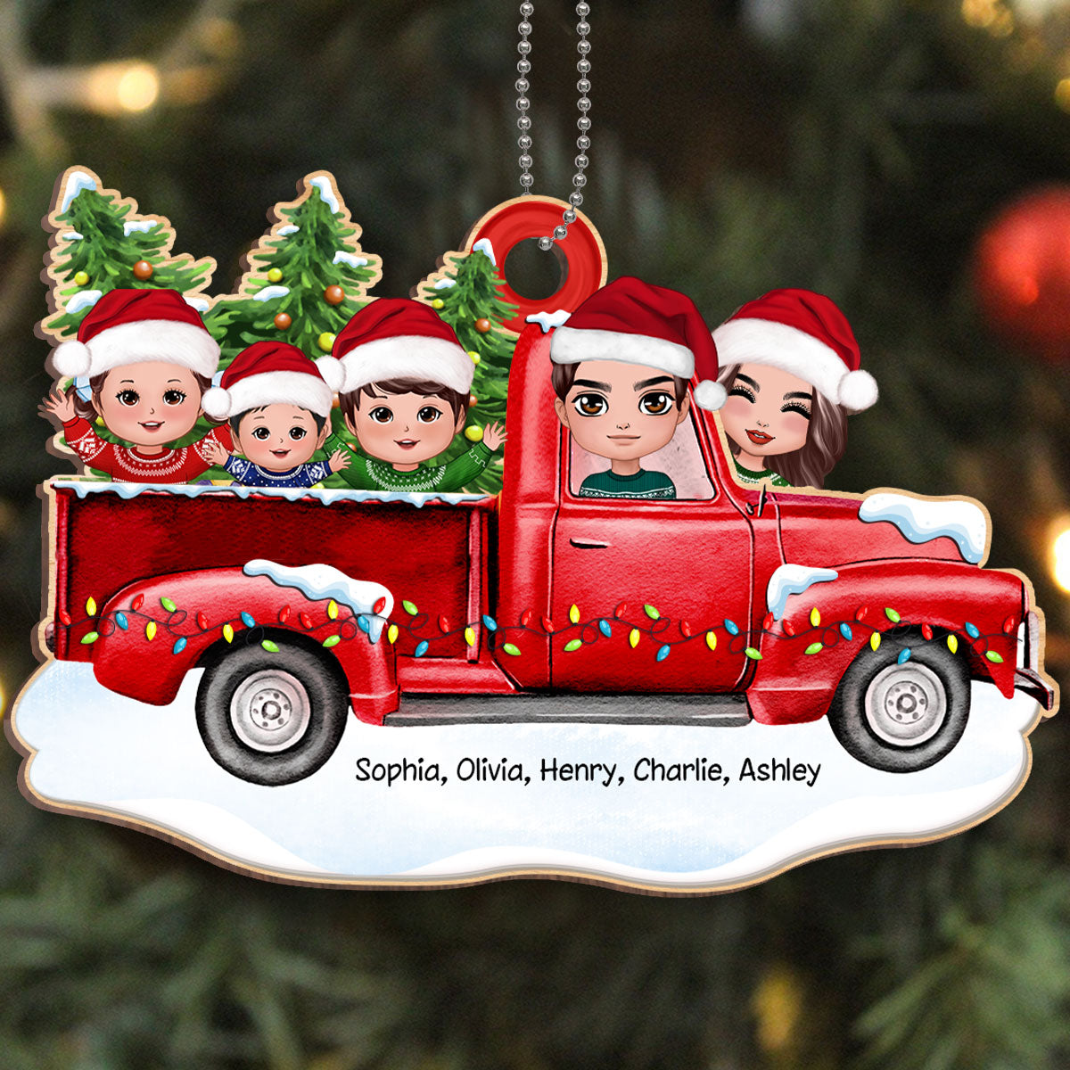 Christmas Whole Doll Family On Truck Personalized Wooden Ornament