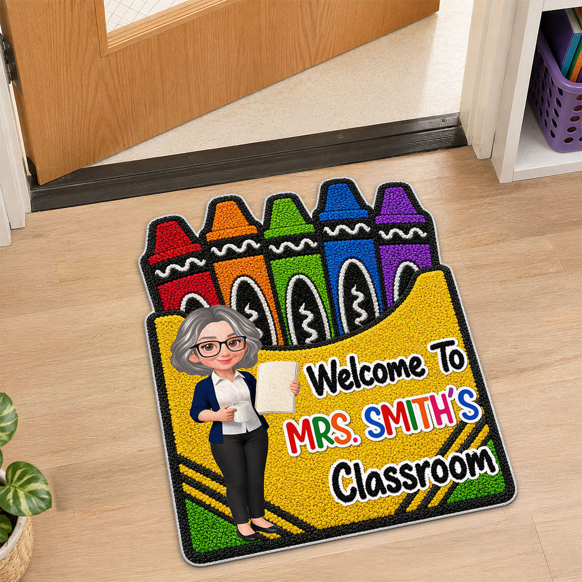 Teacher Welcome To Classroom Crayon Box - Personalized Doormat - Back To School Gift For Teacher, Classroom Decor