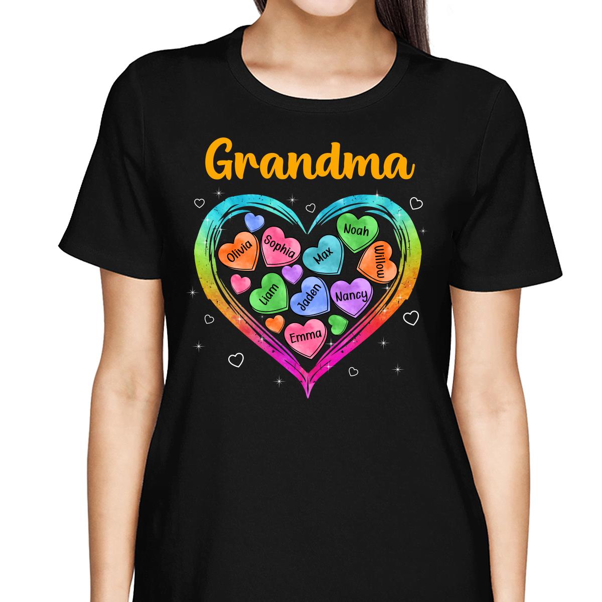 Grandma Mom Colorful Watercolor Hearts In Heart Personalized Shirt