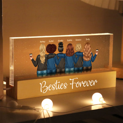 Back View Besties Personalized Acrylic Block LED Night Light, Gift For Best Friends, BFF