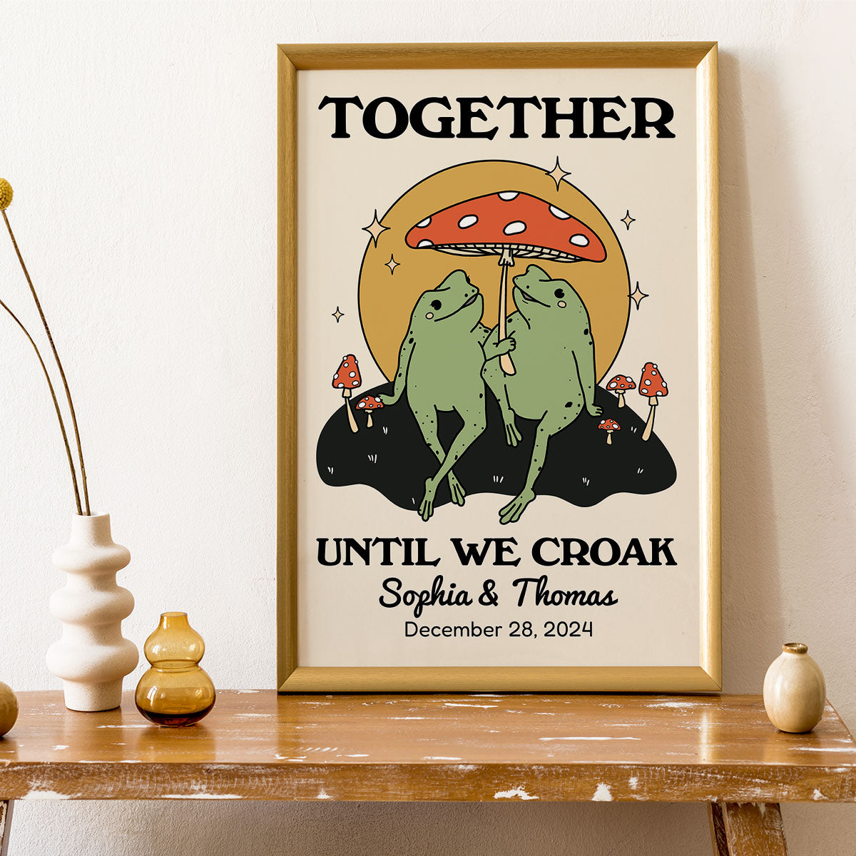 Frog Couple Together Until We Croak Vintage Anniversary Gift Personalized Poster