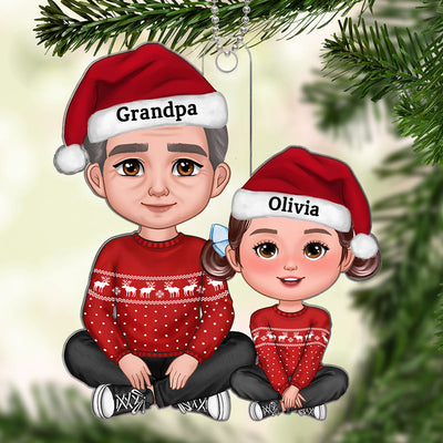 Grandpa Grandkid Crossed Legs Christmas Gift For Granddaughter Grandson Personalized Acrylic Ornament