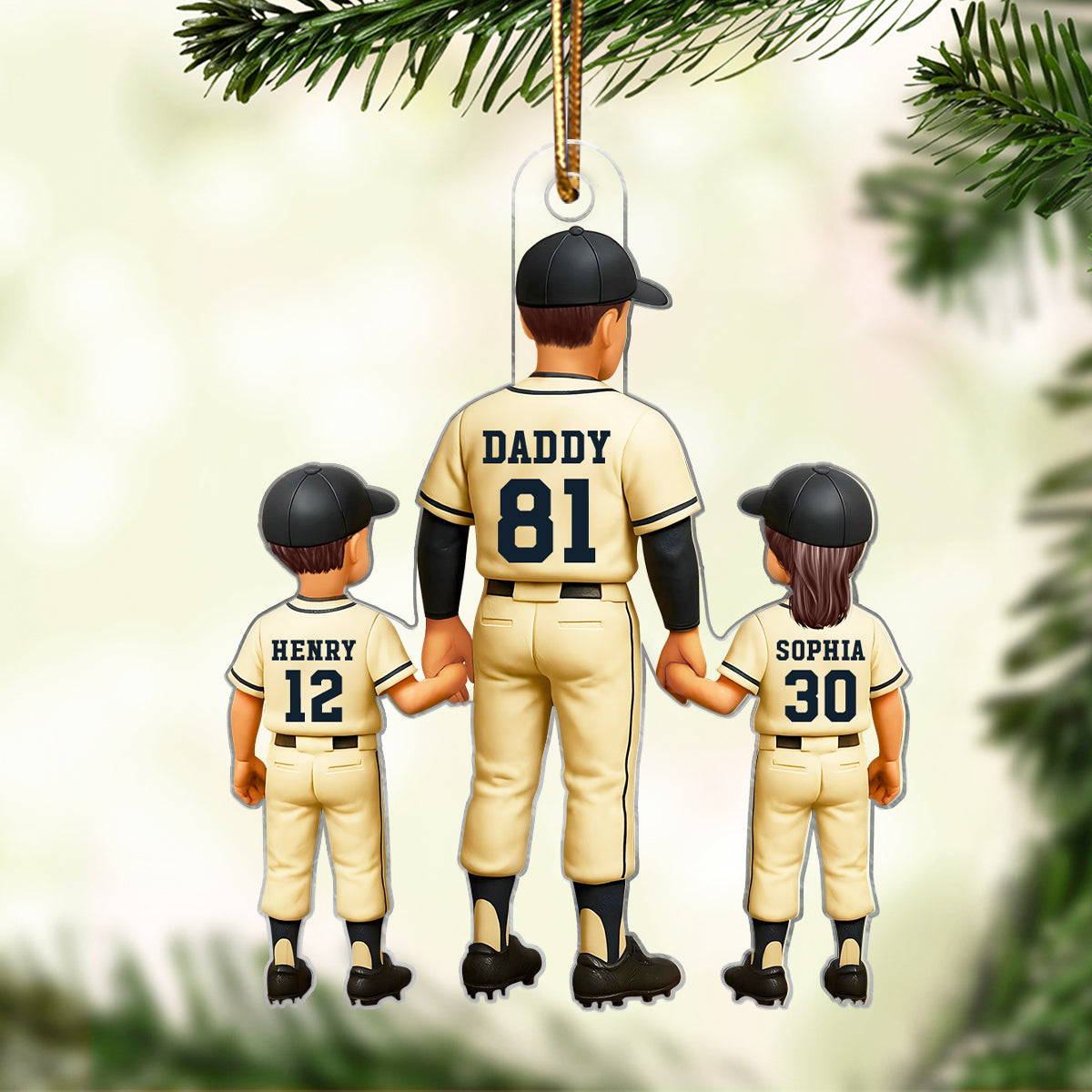 Baseball Father Holding Son Daughter Hand Personalized Acrylic Ornament, Christmas Gift for Baseball Dad
