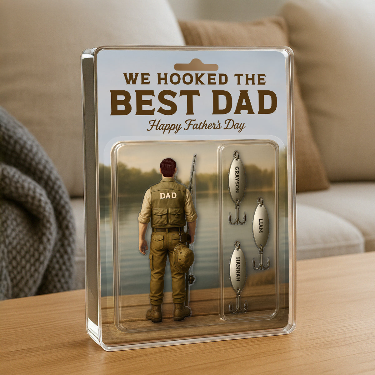 We Hooked The Best Dad Fishing With Kids' Names Custom Figure - Personalized Acrylic Block Plaque - Gift For Husband Dad Grandpa