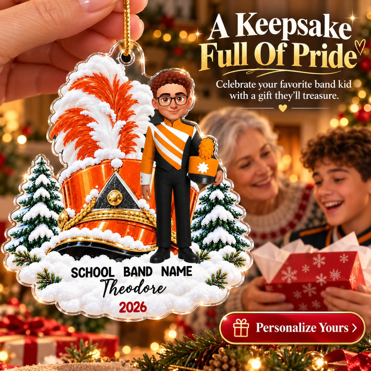 Marching Band Design For Boy Girl - Personalized Acrylic Ornament - Gift For Granddaughter, Grandson