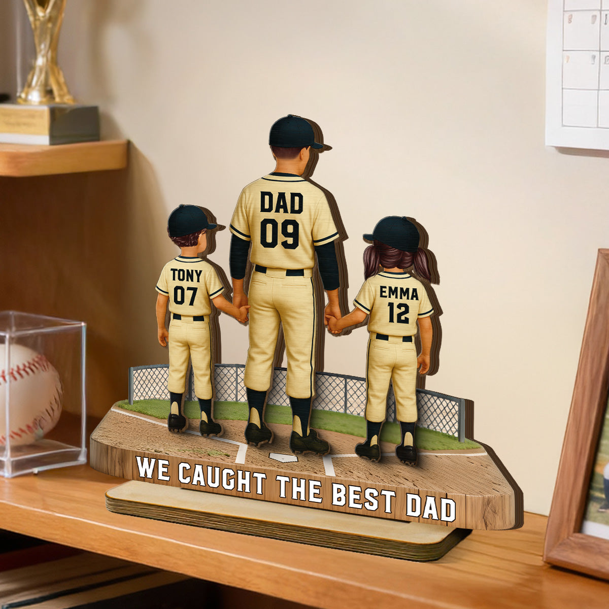 Daddy's Baseball Dream Team - Personalized 2-Layered Wooden Plaque - Father's Day Gift For Baseball Dad