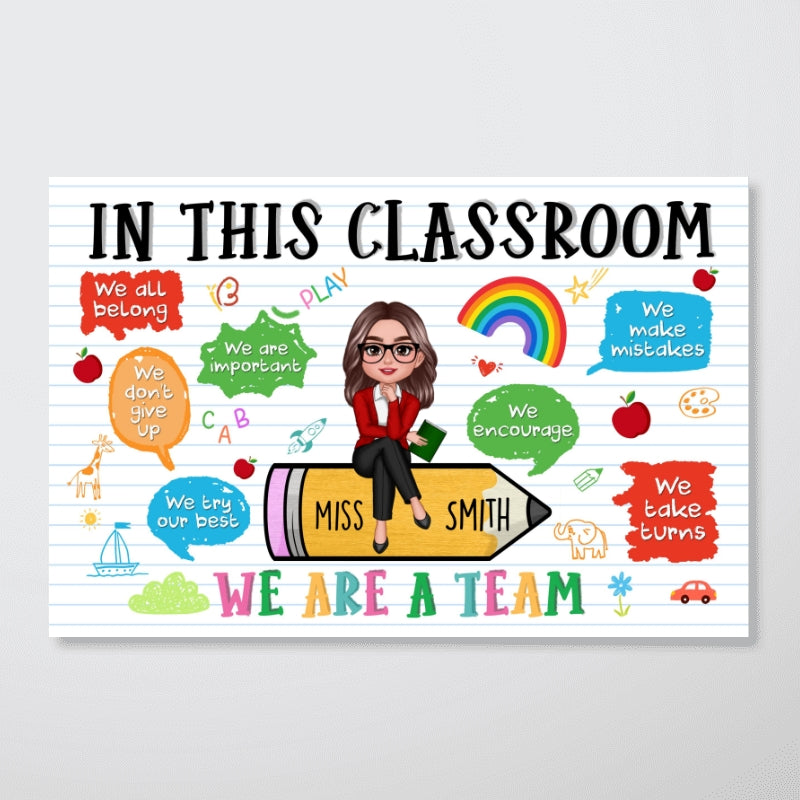Teacher Sitting On Pencil Personalized Poster, Gift For Teacher, Appreciation Gift, Back To School, Teacher Classroom Decor
