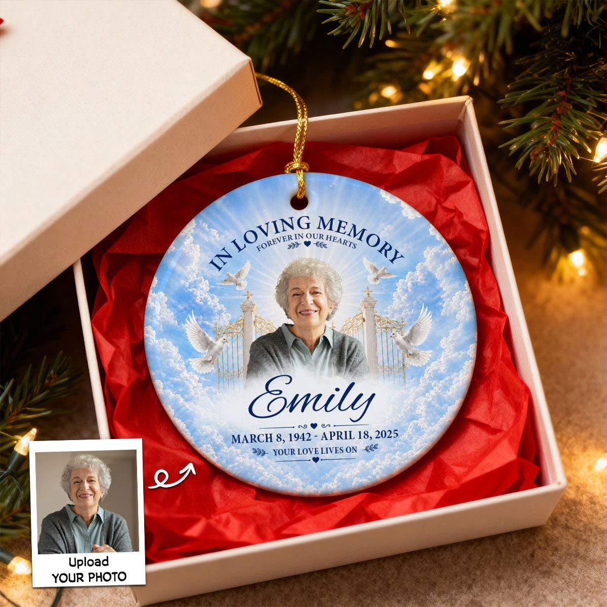 In Loving Memory Your Love Lives On - Personalized Ceramic Ornament - Memorial Gift, Funeral Keepsake
