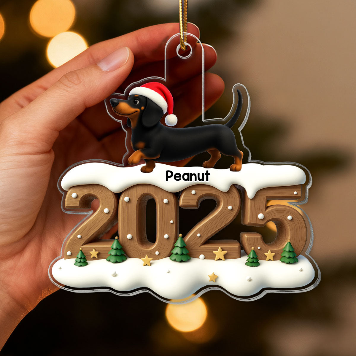 3D Effect Christmas Dachshunds Walking - Personalized Acrylic Ornament - Gift For Dachshund Lovers