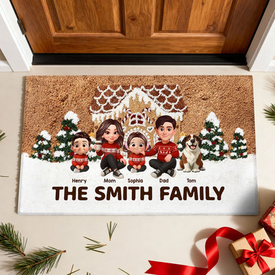 3D Effect Gingerbread House Family Christmas - Personalized Doormat