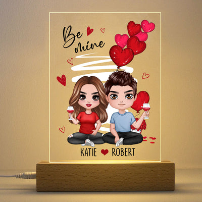Be Mine Doll Couple Sitting Personalized Plaque LED Night Light - Gift For Him Gift For Her