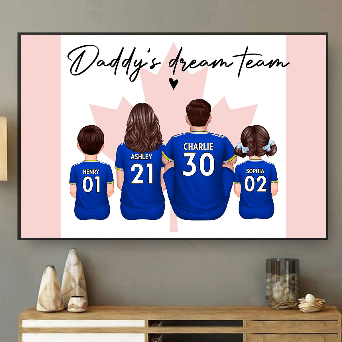 Daddy's Team Soccer Football Family Sitting Personalized Poster, Gift For Family, Dad, Grandpa, Husband