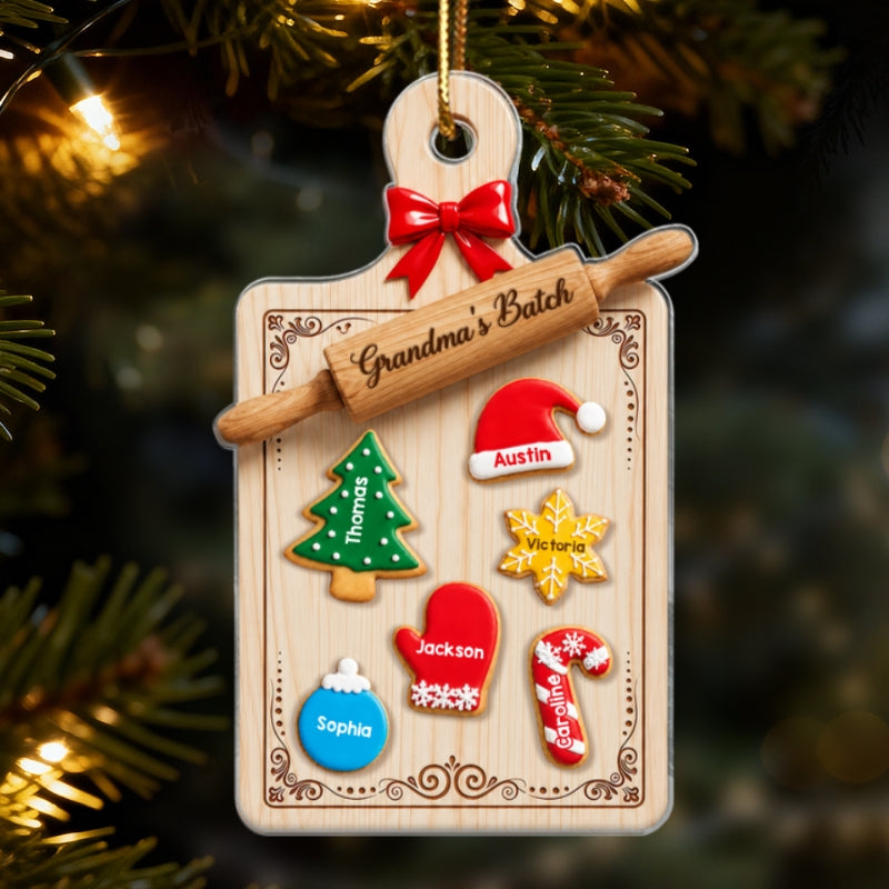 Grandma’s Batch Baking Board - Personalized Acrylic Ornament, Cookies with Names, Christmas Tree Decoration, Gift for Grandma, Mom