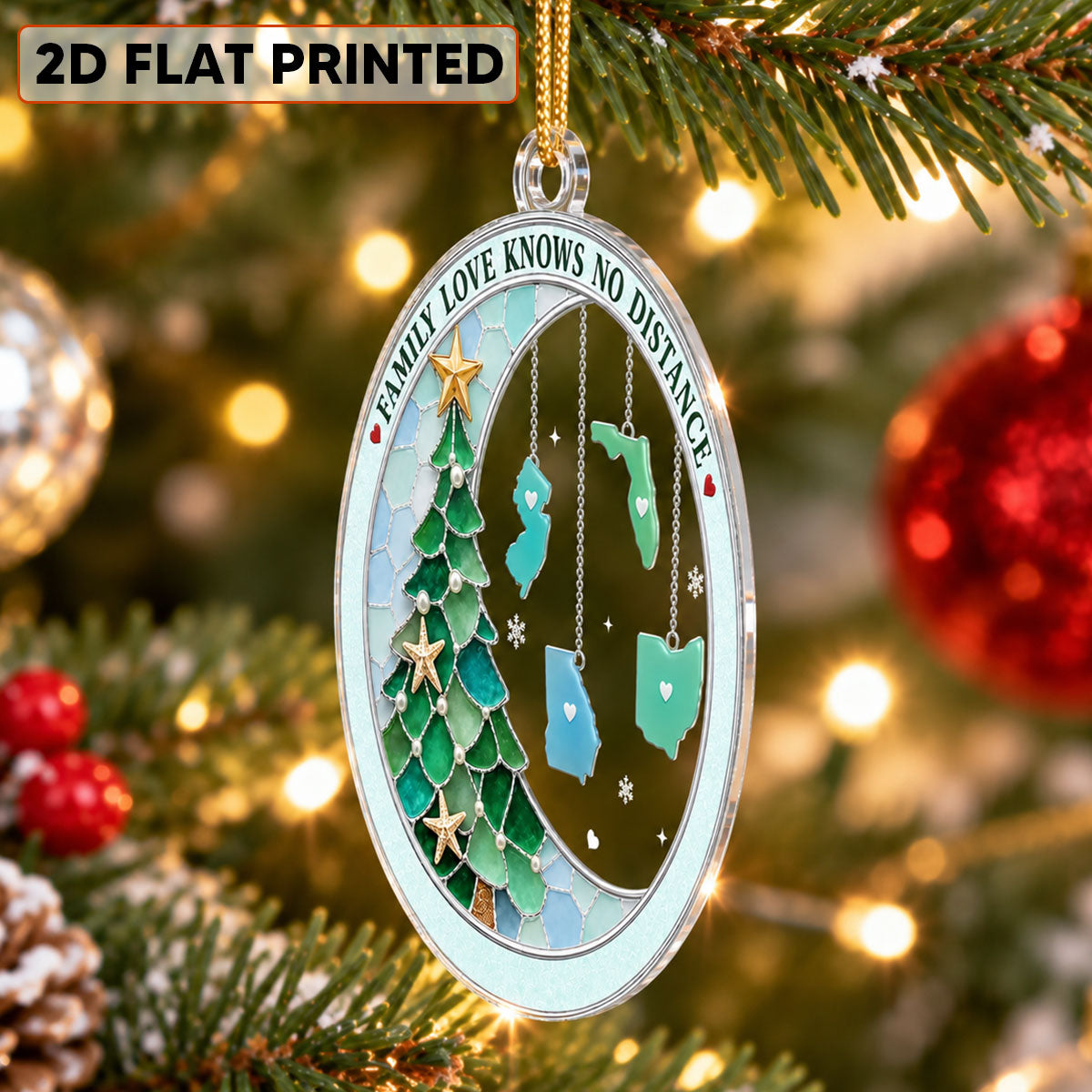 Family Love Knows No Distance 2D Flat Printed - Personalized Acrylic Ornament - Christmas Gift For Family