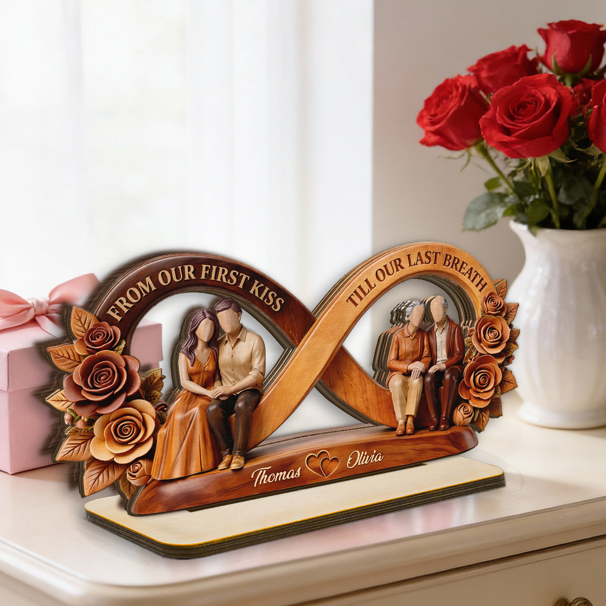 From Our First Kiss Till Our Last Breath Infinity Love - Personalized 2-Layered Wooden Plaque - Heartfelt Gift For Him, Gift For Her