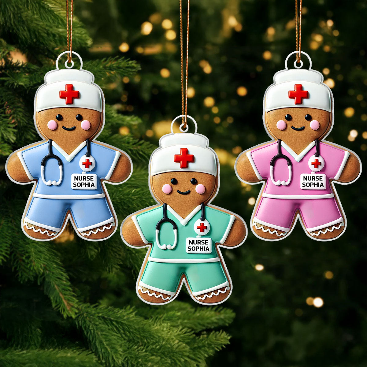3D Effect Gingerbread Nurse Personalized Acrylic Ornament, Christmas Gift For Nurses