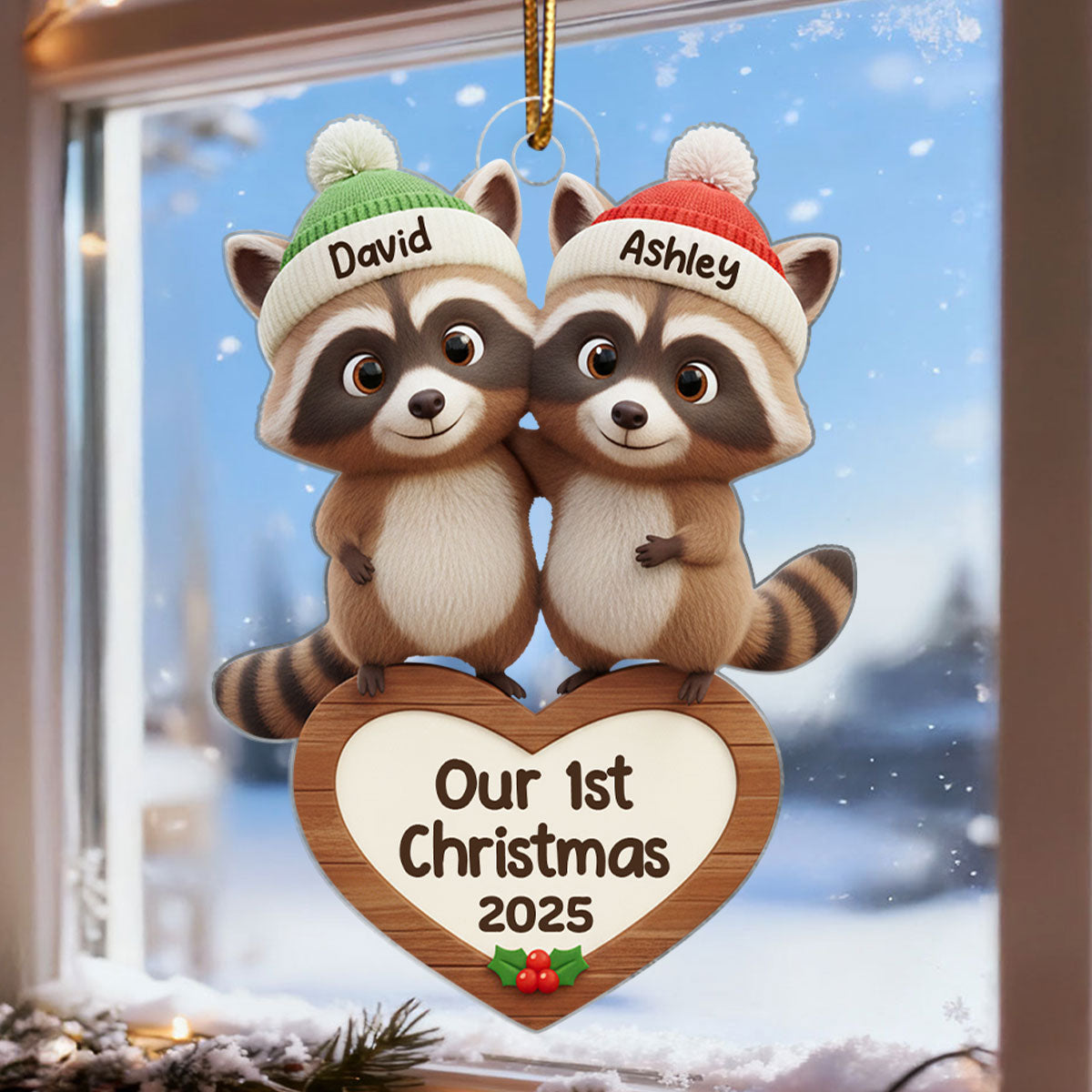Our 1st Christmas Raccoon Couple - Personalized Acrylic Ornament - Christmas Gift for Newlyweds