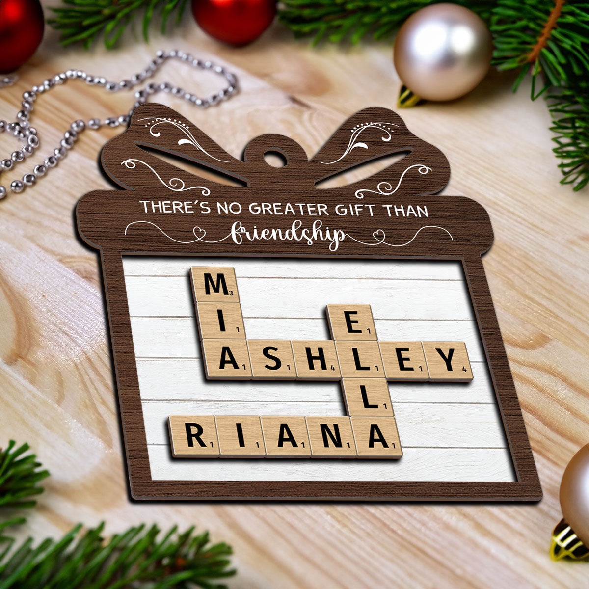 No Greater Gift Than Friendship Crossword Puzzle Art Personalized 2-Layer Wooden Ornament, Gift For Besties, Best Friends