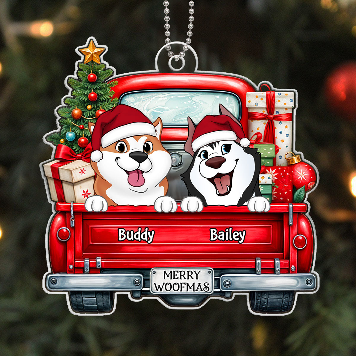Cute Dogs On Truck Christmas Decor For Dog Lover Personalized Acrylic Ornament
