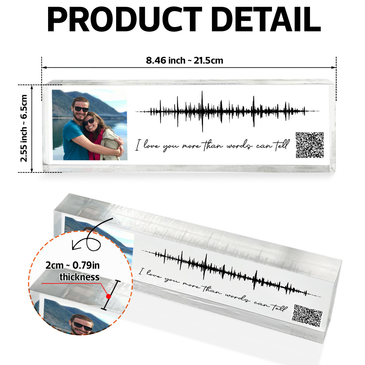 Sound Wave Art, Voice Recording Gift Photo Inserted QR Code Personalized Acrylic Block Plaque