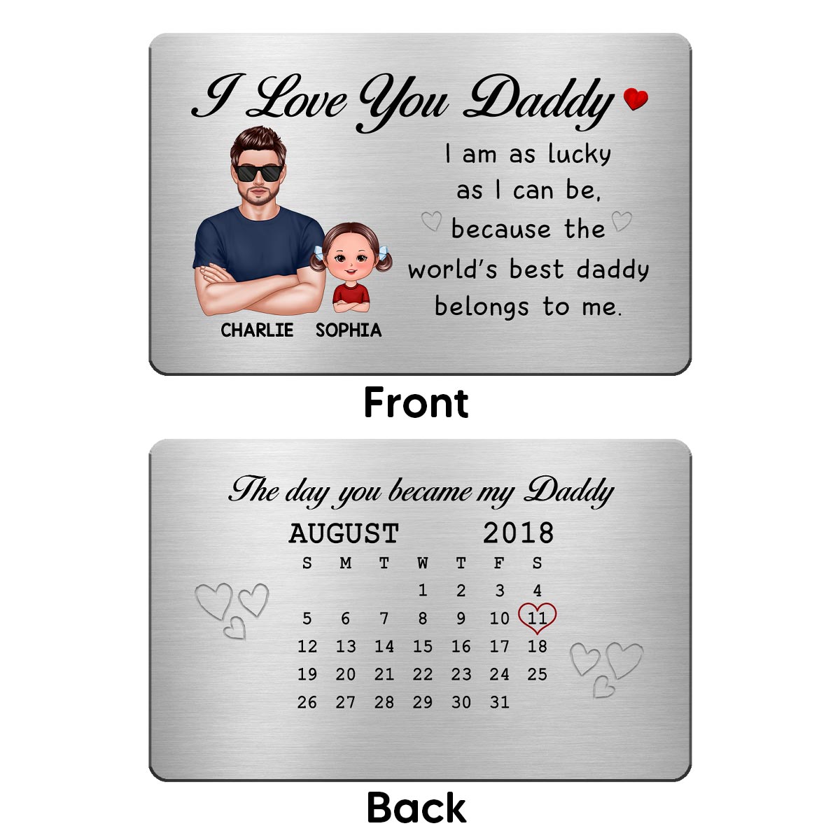 The Day You Became My Daddy Calendar Personalized Wallet Insert Metal Wallet Card