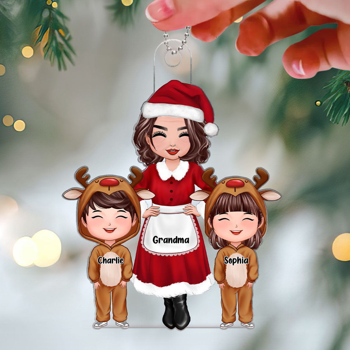 Grandma Grandkids Reindeer Christmas Gift Personalized Acrylic Ornament